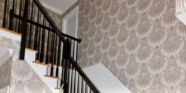 wallpaper installation near the stairs